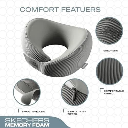 Skechers Memory Foam Neck Pillow Grey | Breathable & Ergonomic Travel Support thumbnail 3