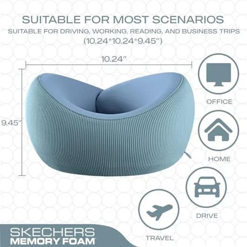Skechers Memory Foam Neck Pillow Light Blue | Ergonomic Design for Travel, Car, Home & Office Use thumbnail 5