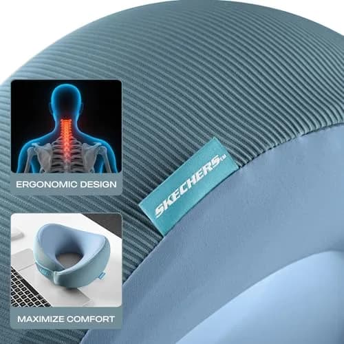 Skechers Memory Foam Neck Pillow Light Blue | Ergonomic Design for Travel, Car, Home & Office Use thumbnail 7