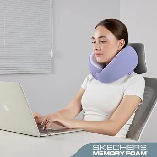 Skechers Memory Foam Neck Pillow Purple | Comfortable & Breathable Travel Pillow for Travel, Car Rides, Home, and Office Use thumbnail 4