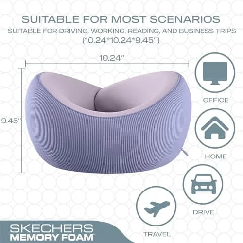 Skechers Memory Foam Neck Pillow Purple | Comfortable & Breathable Travel Pillow for Travel, Car Rides, Home, and Office Use thumbnail 5