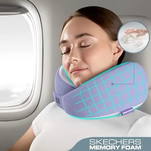Skechers Memory Foam Neck Pillow Purple | Comfortable & Breathable Travel Pillow for Travel, Car Rides, Home, and Office Use thumbnail 2