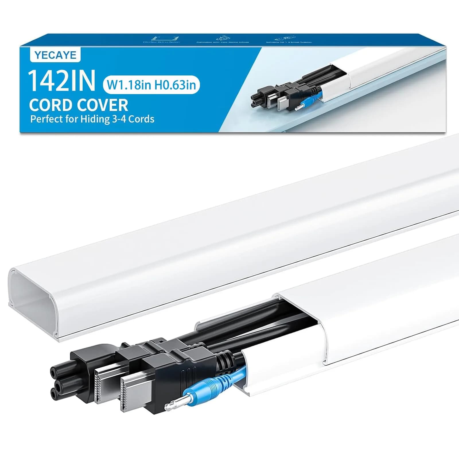 Yecaye Mini Cord Hider 36.29 cm (14.17 in) Black | Conceals Single Wires on Walls — White