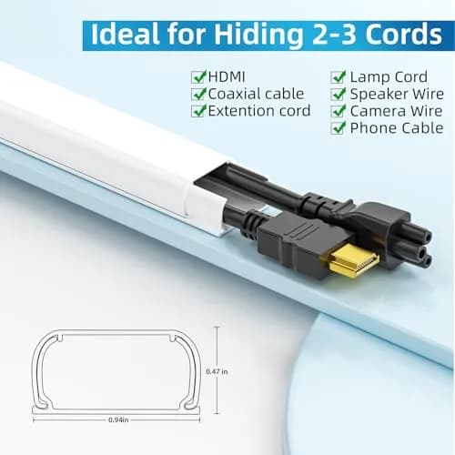 Yecaye White Cord Management Cover 142in (360.7cm) | Conceals 2-3 Cables on Walls thumbnail 2