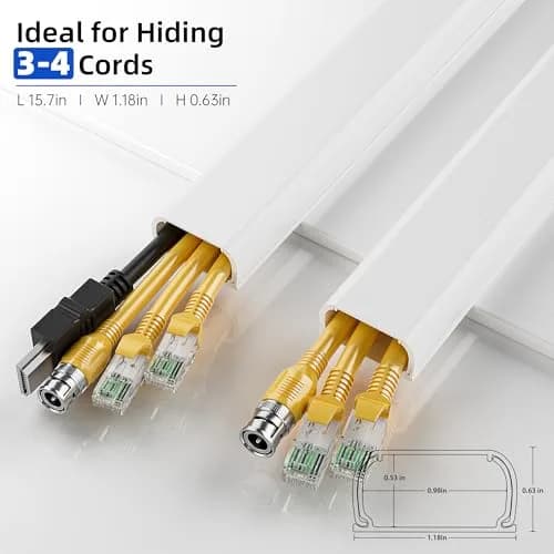 Delamu Large 142in White Cable Raceway Kit | Accommodates 3-4 Cables, Paintable & Cuttable for Wall Mounting thumbnail 2