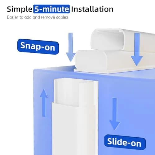 Delamu Large 142in White Cable Raceway Kit | Accommodates 3-4 Cables, Paintable & Cuttable for Wall Mounting thumbnail 3