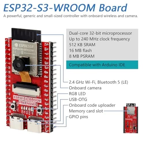 Freenove ESP32-S3 CAM Board (16MB Flash, 8MB PSRAM) Dual-Core 240MHz Microcontroller with Camera & Wi-Fi | Python C Code Projects thumbnail 3