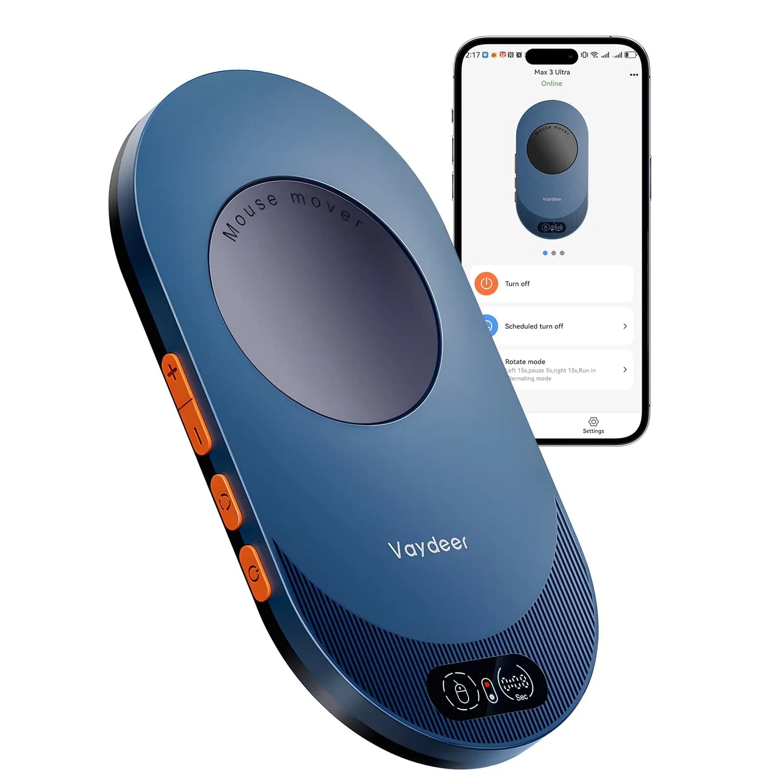 Vaydeer Air 3 Mouse Jiggler with Adjustable Timer, Dark Blue | Keeps Computer Active — Dark Purple / App + Button Control