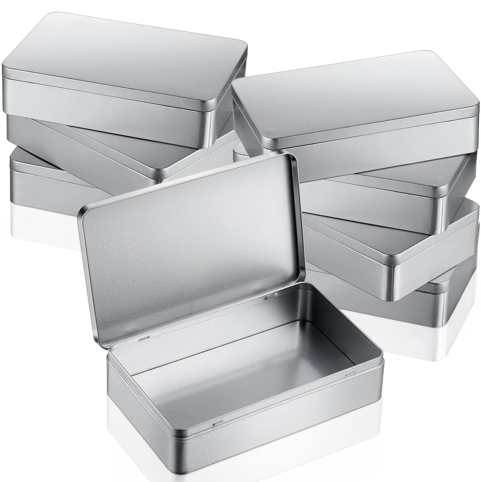 Hotop Silver Metal Tins with Lid Storage Box 215mm (8.5 Inch) | 8 Pack Classic Rectangular Containers - main product image