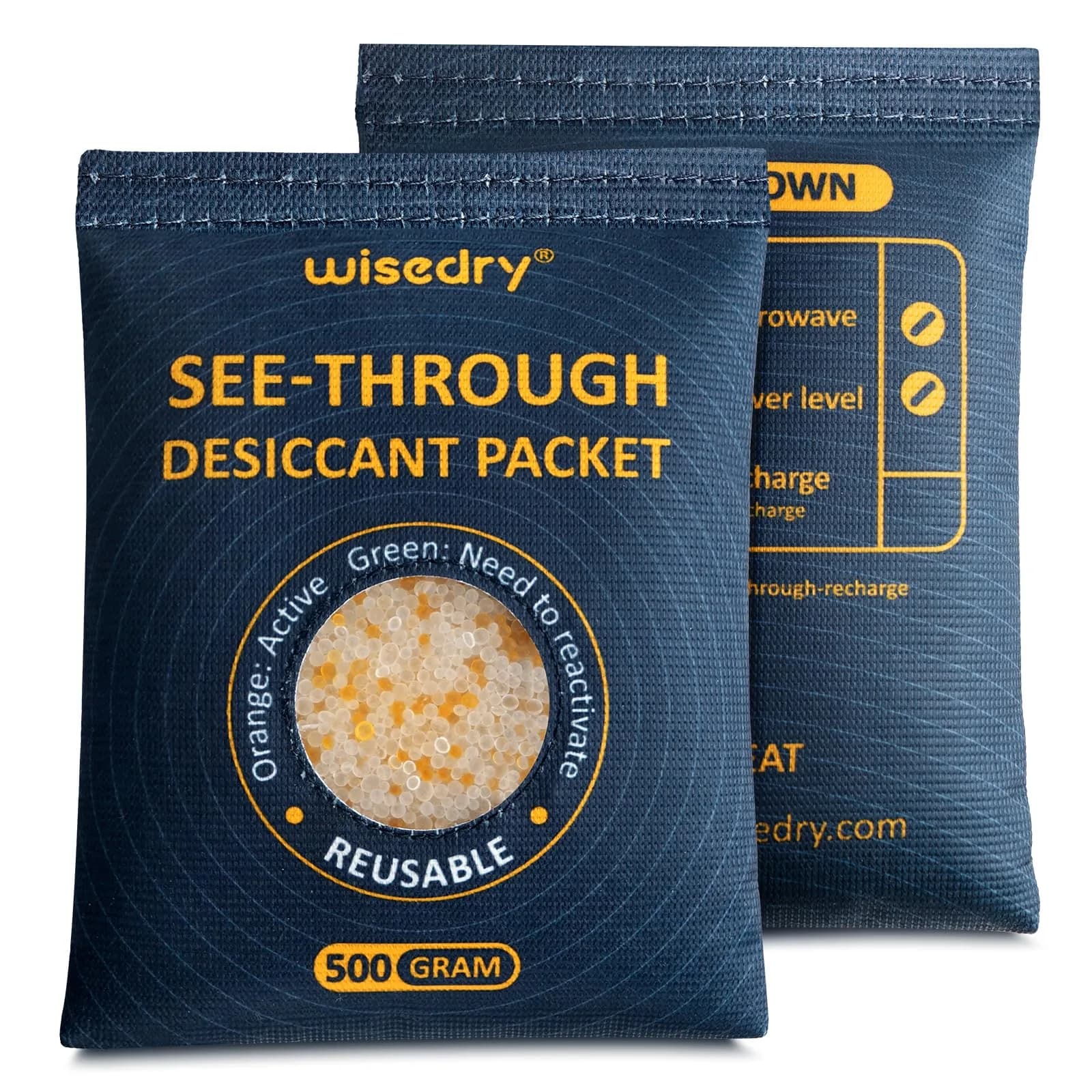 wisedry 2 x 500g See-Through Silica Gel Packets | Color-Indicating Desiccant for Storage & Dehumidification in India - main product image