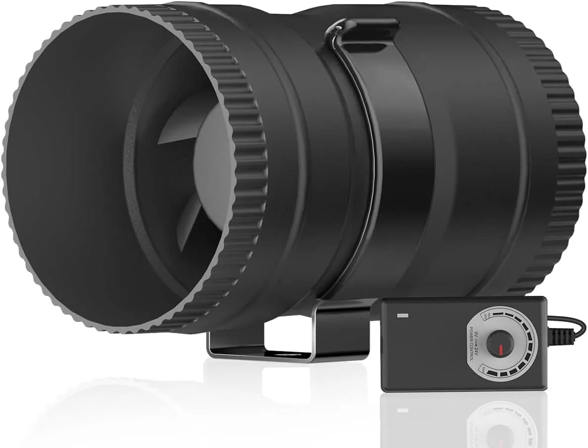 Hon&Guan 8 Inch Inline Booster Duct Fan with Speed Controller | 623 CFM Airflow, 44W Low Power, 45 dBA Noise — 3 Inch