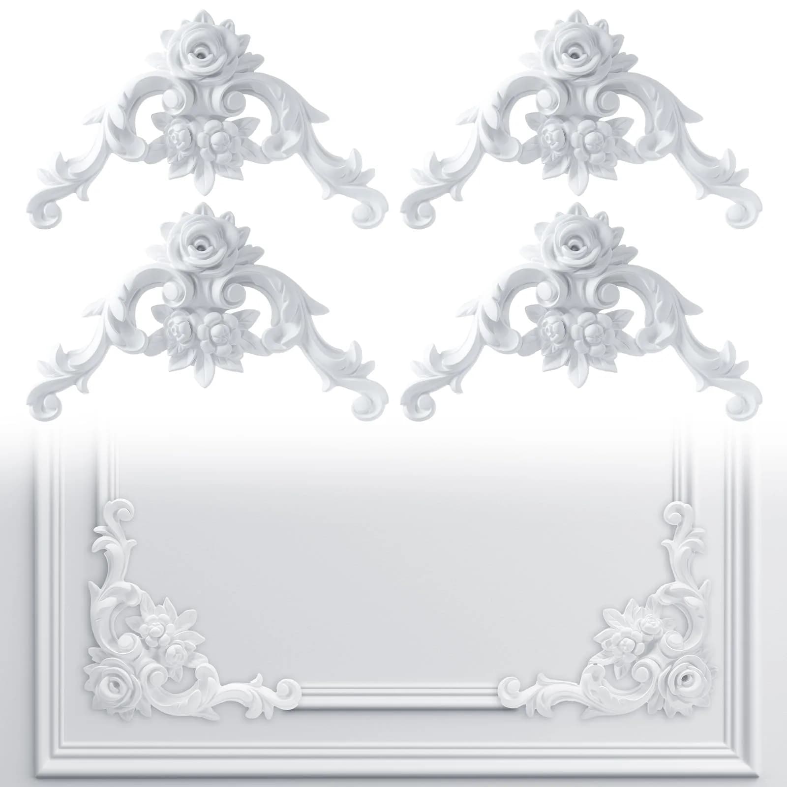 Pangda French Style Rose Corner Wall Molding Panels 13cm (5.12 inches) | Decorative PU Trim for Cabinets & Frames - main product image