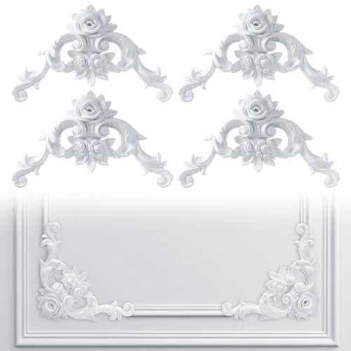 Pangda French Style Rose Corner Wall Molding Panels 13cm (5.12 inches) | Decorative PU Trim for Cabinets & Frames thumbnail 1