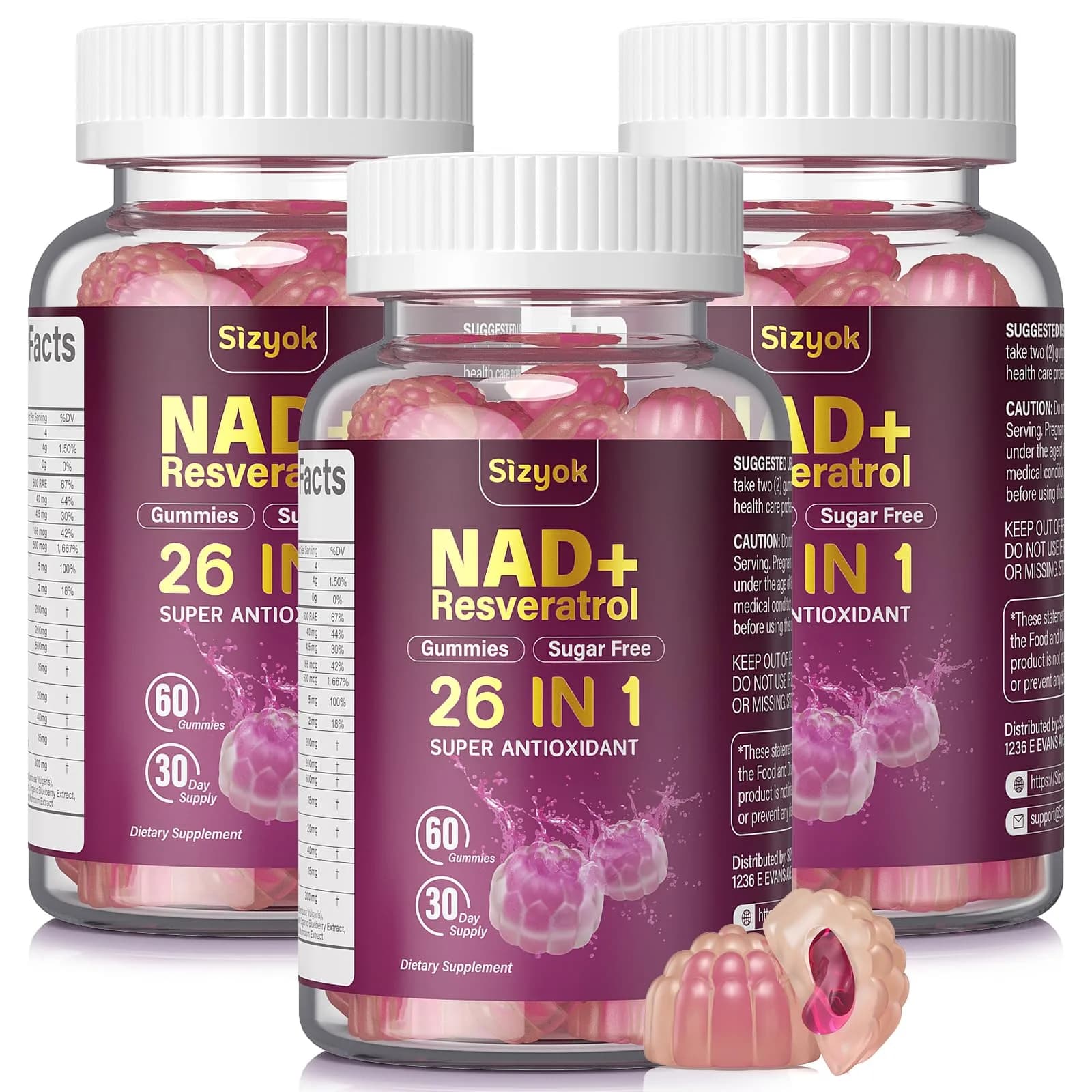 Sizyok NAD Resveratrol Gummies 60 Count | Sugar-Free Collagen & Antioxidant Support for Women — Capsule