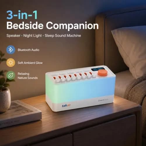 TAKOO 3-in-1 Sleep Sound Machine & Bluetooth Speaker with 12-Color Night Light, 485g (0.485kg) thumbnail 3