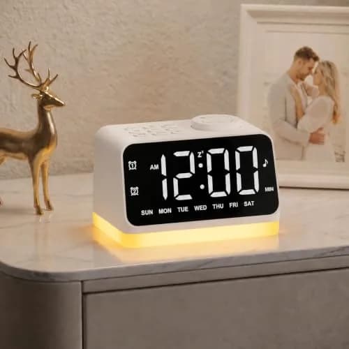 JALL Digital Alarm Clock with FM Radio, 8 Colors Night Light, Dual Alarm, Timer, USB Charging, Large Display (White with White Font) thumbnail 1