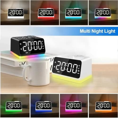 JALL Digital Alarm Clock with FM Radio, 8 Colors Night Light, Dual Alarm, Timer, USB Charging, Large Display (White with White Font) thumbnail 7