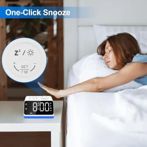 JALL Digital Alarm Clock with FM Radio, 8 Colors Night Light, Dual Alarm, Timer, USB Charging, Large Display (White with White Font) thumbnail 3