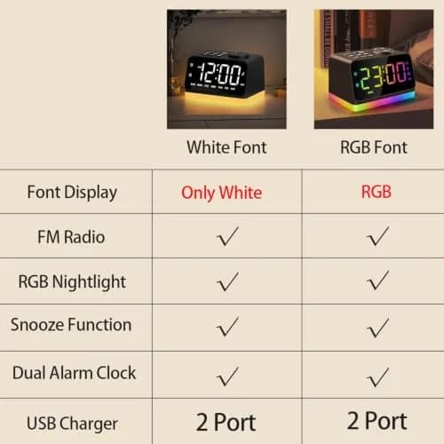 JALL Digital Alarm Clock with FM Radio, 8-Color Night Light, Timer, Dual Alarm, USB Charging, Large Display, for Bedroom (Black with RGB Font) thumbnail 5