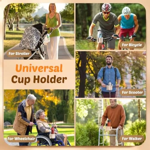 Guiseapue Universal Cup Holder with Phone Mount | Fits Strollers, Walkers, Bikes, Carts (Beige) thumbnail 2