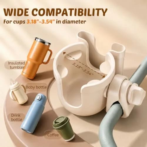 Guiseapue Universal Cup Holder with Phone Mount | Fits Strollers, Walkers, Bikes, Carts (Beige) thumbnail 3