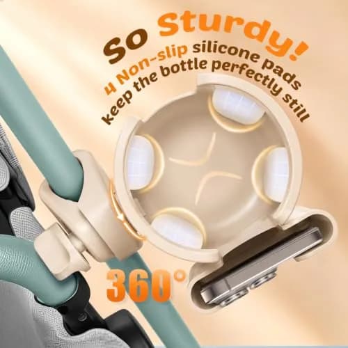 Guiseapue Universal Cup Holder with Phone Mount | Fits Strollers, Walkers, Bikes, Carts (Beige) thumbnail 4
