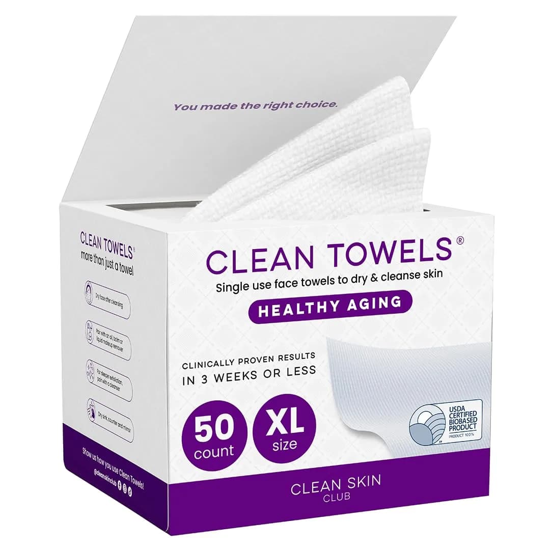 CLEAN SKIN CLUB Healthy Aging Clean Towels XL 50 Count | Clinically Shown to Reduce Fine Lines & Wrinkles