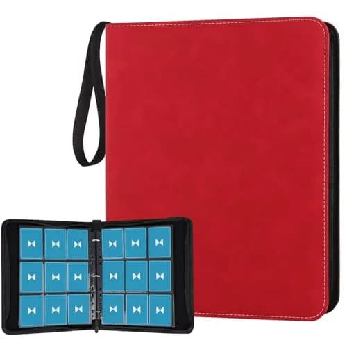 GERMUN 3 Ring 9 Pocket Zipper Card Binder with Wrist Strap, 720 Double Sided Standard Card Album Folder (Marble Texture Red, 40 Pages) — 9 Pocket 720 / Marble Texture Red