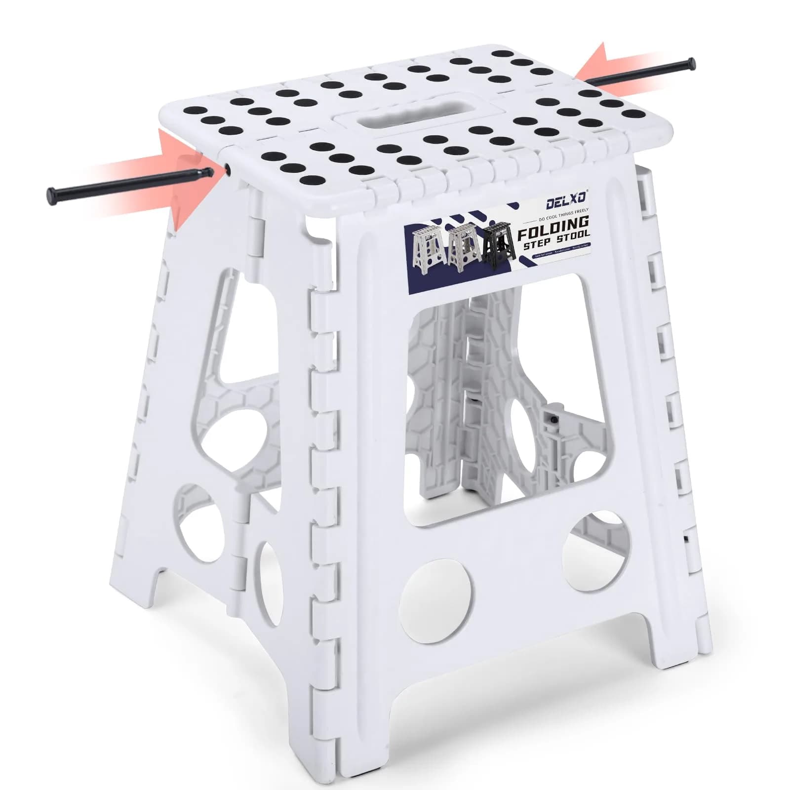 Delxo 40.6cm (16 Inch) Folding Step Stool White for Kids & Adults | Sturdy Portable Step Stool with Handle
