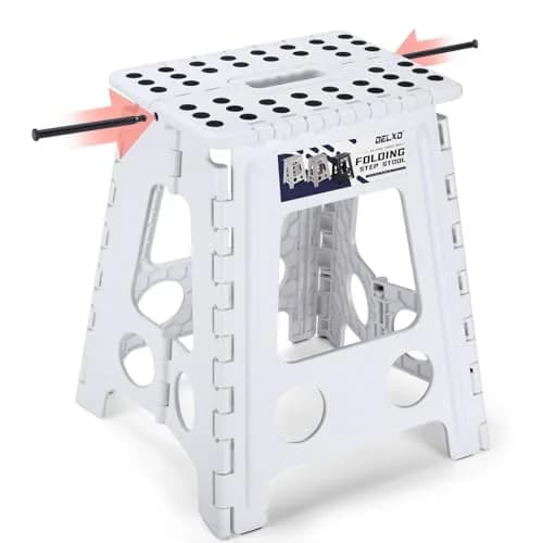 Delxo 40.6cm (16 Inch) Folding Step Stool White for Kids & Adults | Sturdy Portable Step Stool with Handle thumbnail 1