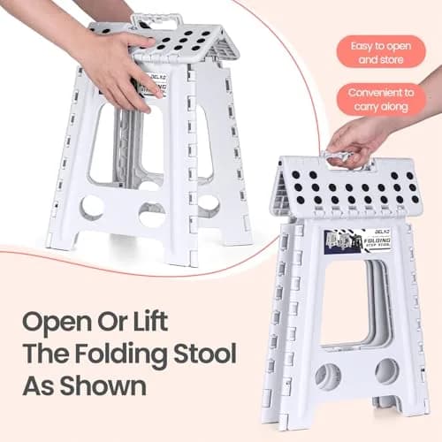 Delxo 40.6cm (16 Inch) Folding Step Stool White for Kids & Adults | Sturdy Portable Step Stool with Handle thumbnail 5