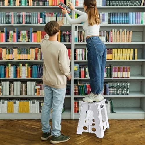 Delxo 40.6cm (16 Inch) Folding Step Stool White for Kids & Adults | Sturdy Portable Step Stool with Handle thumbnail 8