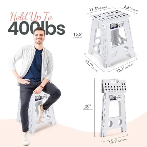 Delxo 40.6cm (16 Inch) Folding Step Stool White for Kids & Adults | Sturdy Portable Step Stool with Handle thumbnail 2