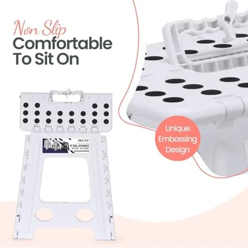 Delxo 40.6cm (16 Inch) Folding Step Stool White for Kids & Adults | Sturdy Portable Step Stool with Handle thumbnail 3