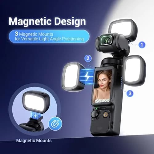 JJC Pocket 3 LED Light for DJI Osmo Pocket 3 & Muse, Magnetic Mini Video Light with 3 Color Modes & 3 Brightness Levels, 15g Lightweight, USB-C Rechargeable thumbnail 2