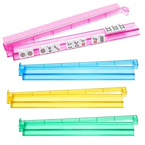 CAYOULR Colourful Mahjong Racks with Pushers Set of 4 | Acrylic Holders for Tabletop Games thumbnail 1