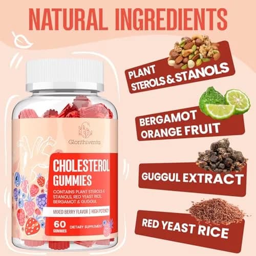 Glorithiventa Cholesterol Supplement Gummies 60 Count | Plant Sterols & Stanols, Red Yeast Rice, Bergamot Extract, Guggul, Mixed Berry Flavor thumbnail 3