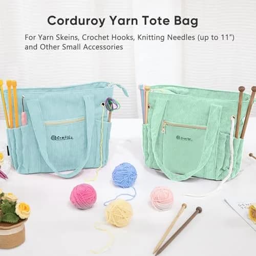 MYBAGZING Corduroy Crochet Bag 11.5" Large Yarn Storage Tote with Grommets | Stylish & Spacious Yarn Organizer for Knitters & Crocheters thumbnail 2