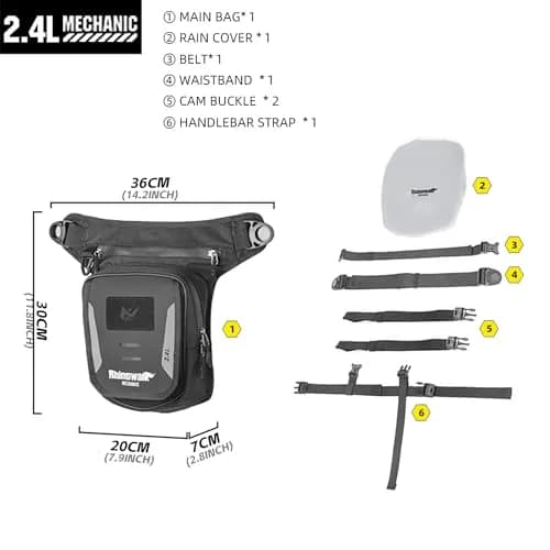 Rhinowalk Motorcycle Fuel Tank Bag, Magnetic Quick Release, Black, One Size | Multifunctional Leg & Waist Bag thumbnail 2