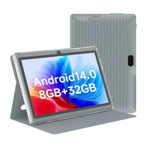 HOTTABLET 7-Inch Android 14 Tablet with Case, 8GB RAM + 32GB Storage, 1024x600 IPS Display, Dual Cameras, Bluetooth 5.0 WiFi Tab (Gray) thumbnail 1