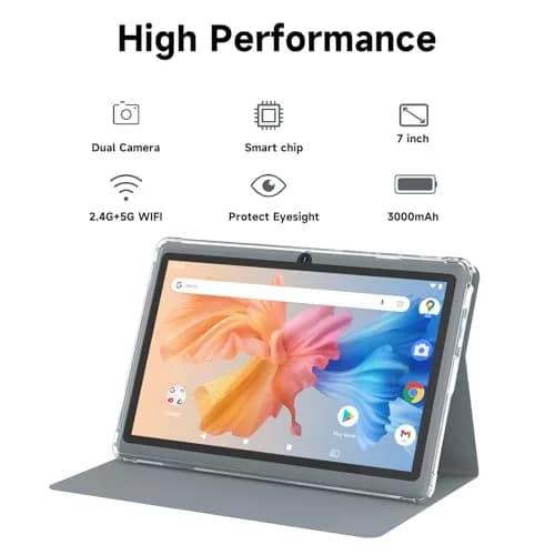 HOTTABLET 7-Inch Android 14 Tablet with Case, 8GB RAM + 32GB Storage, 1024x600 IPS Display, Dual Cameras, Bluetooth 5.0 WiFi Tab (Gray) thumbnail 4