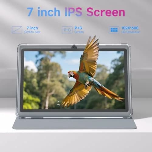 HOTTABLET 7-Inch Android 14 Tablet with Case, 8GB RAM + 32GB Storage, 1024x600 IPS Display, Dual Cameras, Bluetooth 5.0 WiFi Tab (Gray) thumbnail 3