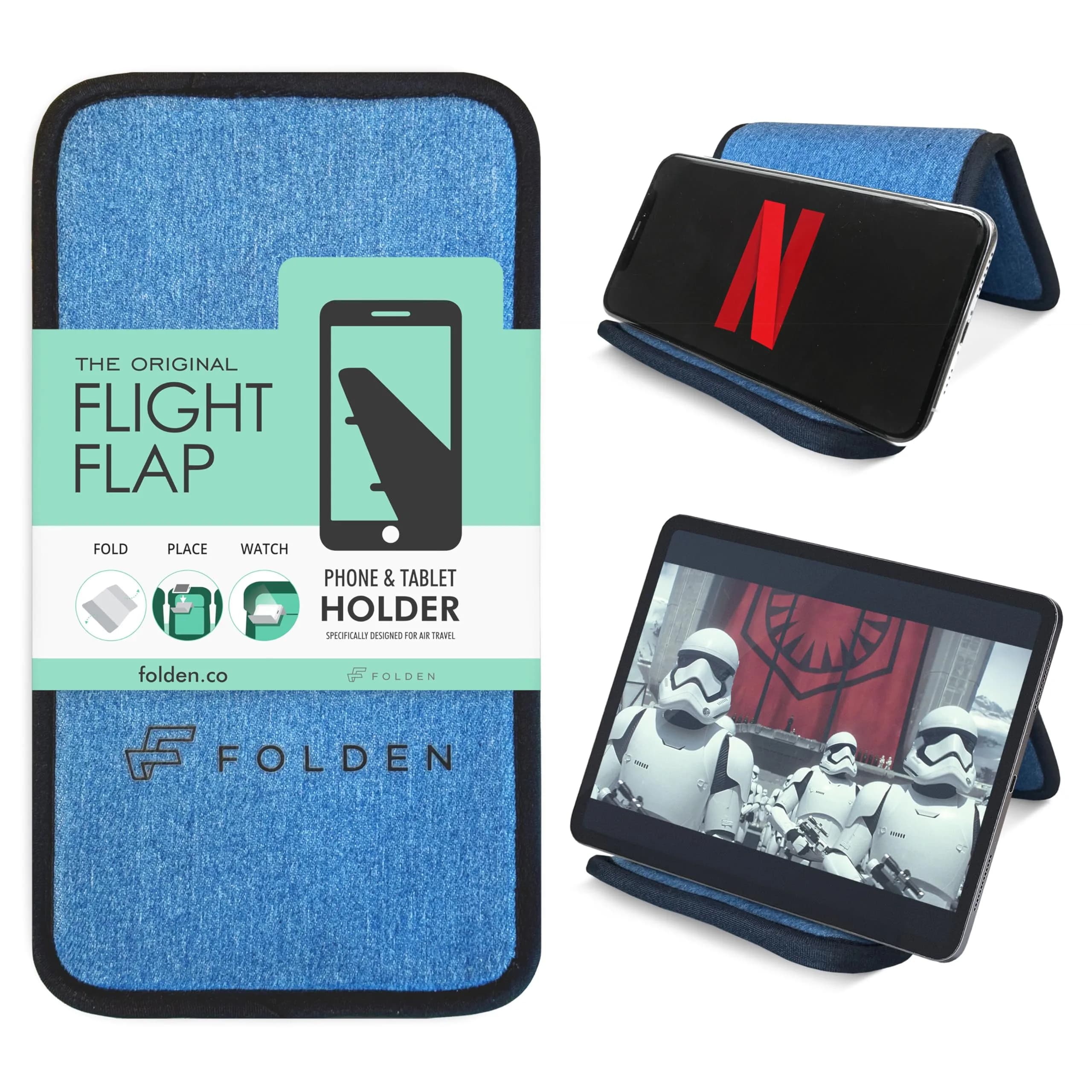 Flight Flap Airplane Phone Holder - Foldable Phone Stand for Plane Travel | Durable Denim, Lightweight & Travel-Friendly (70-120 chars)