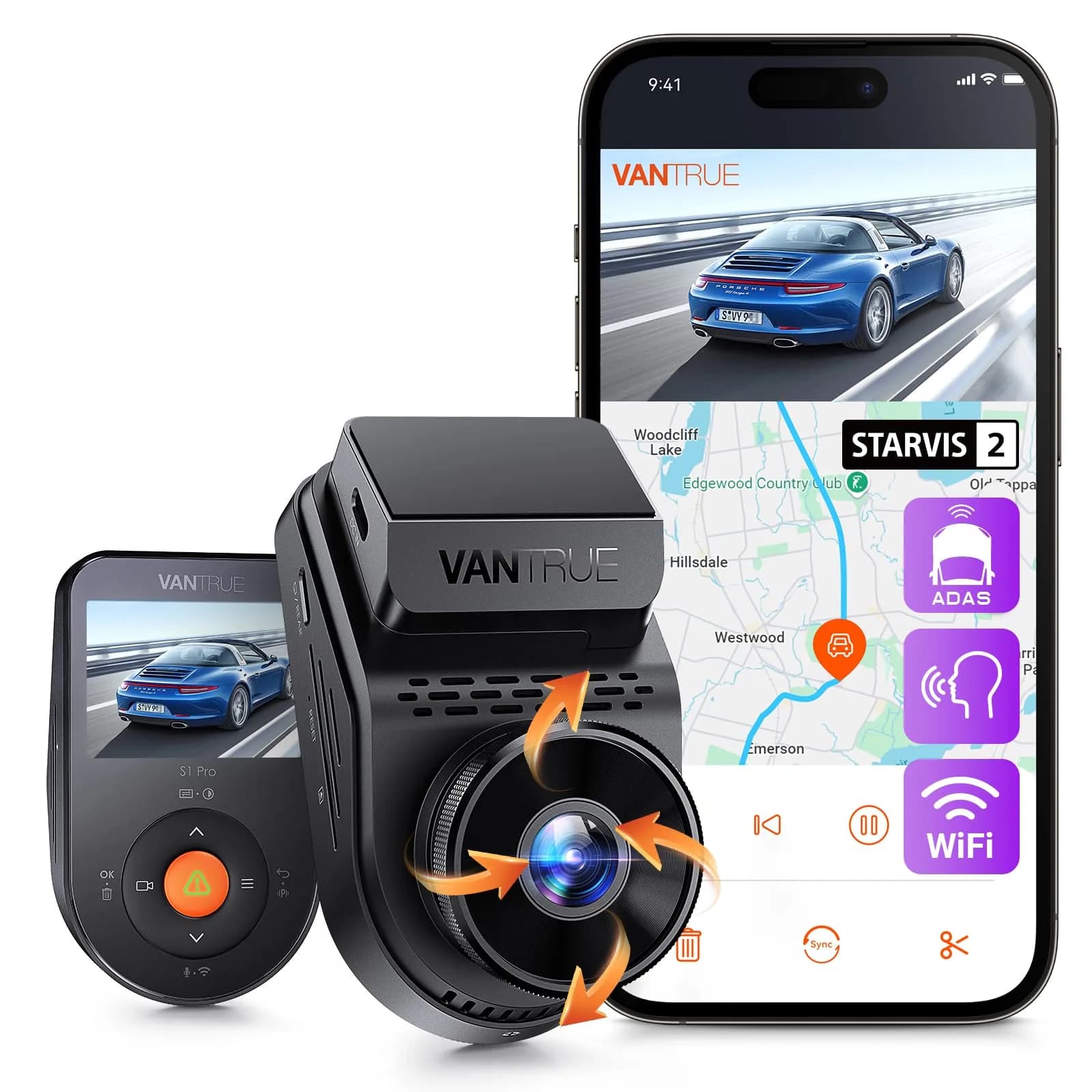 VANTRUE S1 Pro 2-Channel Dash Cam 1440P + 1080P | STARVIS 2 Night Vision, GPS, WiFi, AI Safety — S1 Pro