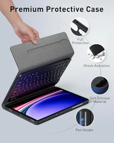 TUNKARMOR Keyboard Case with Mouse for Samsung Galaxy Tab S10 Lite/S10 FE/S9 FE/S9/S8/S7 10.9"/11" | Detachable Keyboard & Pencil Holder thumbnail 7