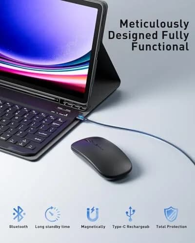 TUNKARMOR Keyboard Case with Mouse for Samsung Galaxy Tab S10 Lite/S10 FE/S9 FE/S9/S8/S7 10.9"/11" | Detachable Keyboard & Pencil Holder thumbnail 4