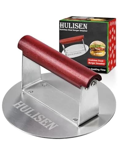 HULISEN Stainless Steel Burger Press 6.2-Inch Round | Effortless Crispy Patties with Wooden Handle thumbnail 1