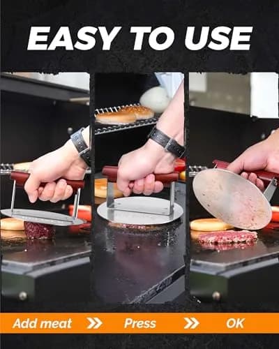 HULISEN Stainless Steel Burger Press 6.2-Inch Round | Effortless Crispy Patties with Wooden Handle thumbnail 5