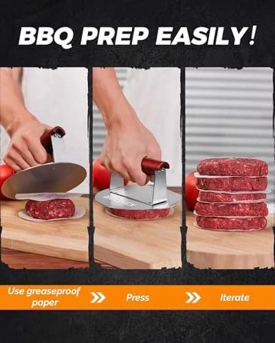 HULISEN Stainless Steel Burger Press 6.2-Inch Round | Effortless Crispy Patties with Wooden Handle thumbnail 6