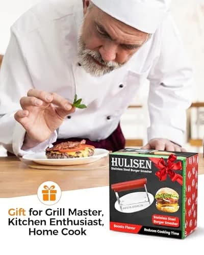 HULISEN Stainless Steel Burger Press 6.2-Inch Round | Effortless Crispy Patties with Wooden Handle thumbnail 7